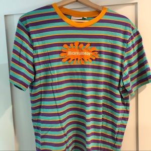 Nickelodeon Nick Orange Splat Retro 90s Throwback Striped T-Shirt Medium